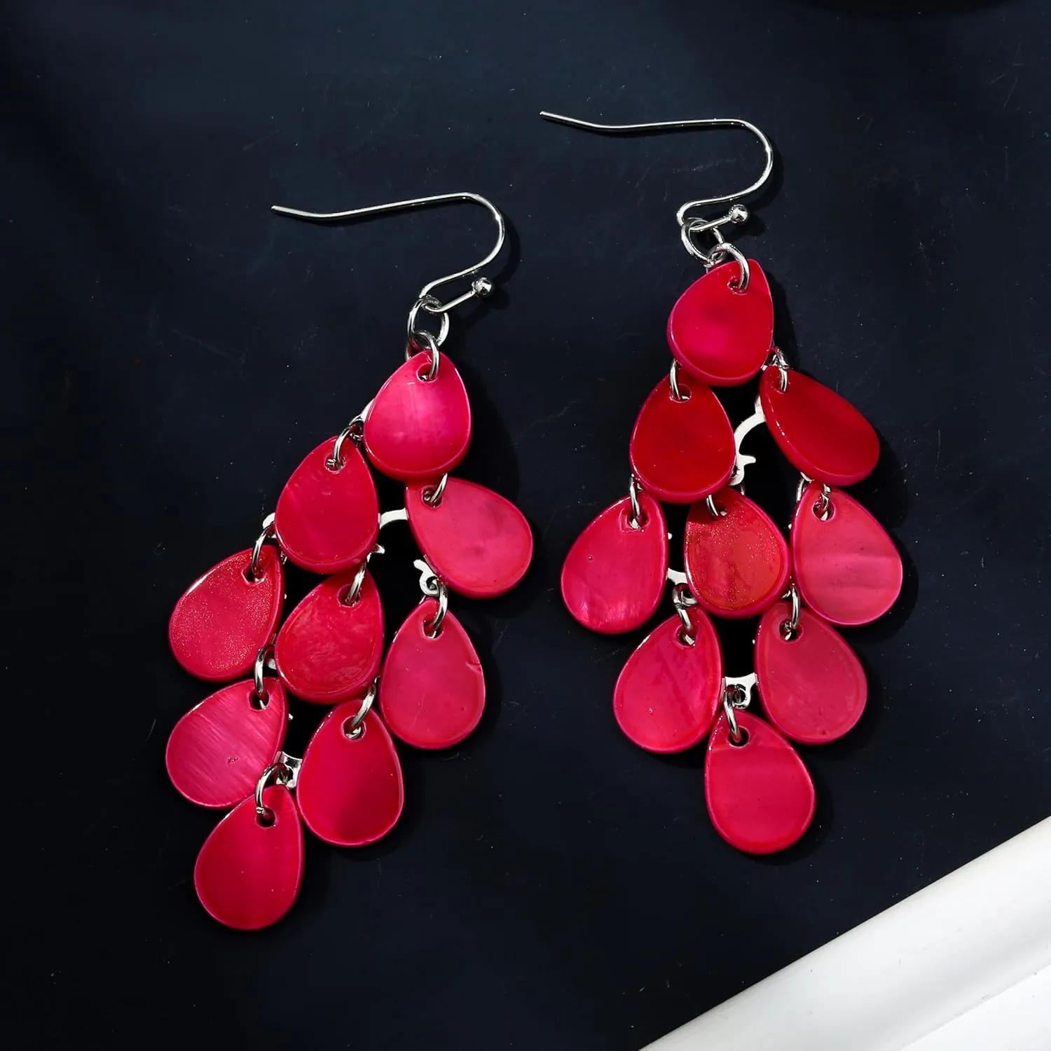 Layered Dangling Shell Disc Beads Earring Handmade Multi Colorful Orange Red Blue Drop Chandelier Earring for Women