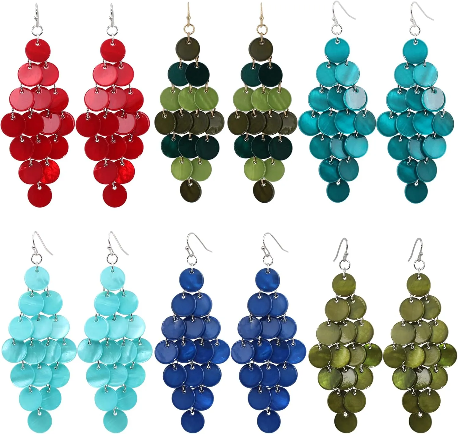 Layered Dangling Shell Disc Beads Earring Handmade Multi Colorful Orange Red Blue Drop Chandelier Earring for Women