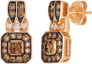LE VIAN 3/4 Carat White and Brown Diamond Drop Earrings for Women in 14k Rose Gold (VS2-SI1, cttw) Square Dangle Earrings with Push Backs