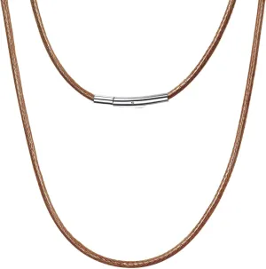 Leather Necklace Cord with Stainless Steel Clasp, Black/Brown Color Waterproof Wax Rope Chain 2mm 3mm Wide Braided Cord String Necklaces for Men Women 16"-30"