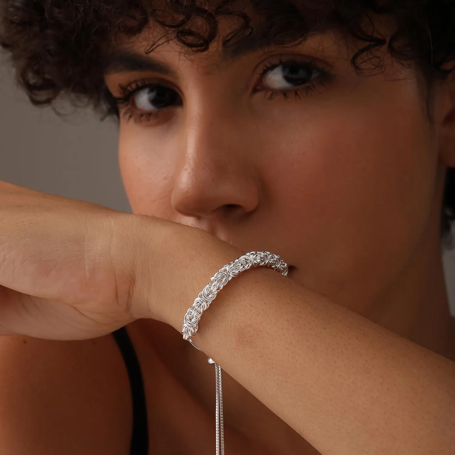 LeCalla 925 Sterling Silver Sliding Bracelet Italian Handmade Byzantine Adjustable Bolo Link Chain Bracelets for Women