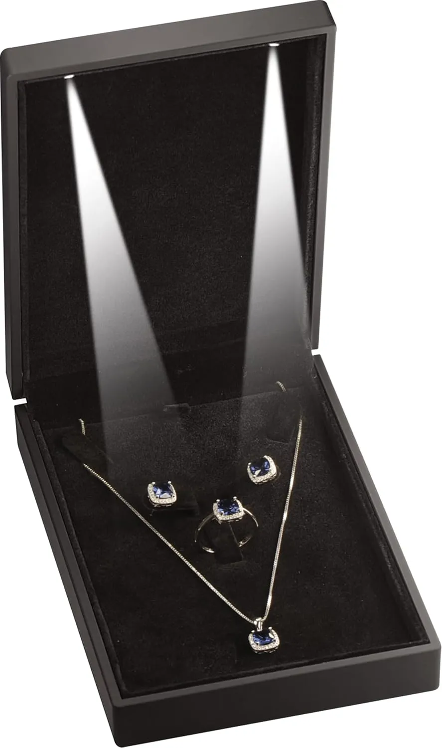 Led Black Necklace Earrings Ring Gift Box for Engagement, WeddingLuxury LED Chain Pendant Earrings Ring Jewelry Gift Holder Box with Light for Men for Wom