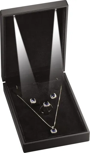 Led Black Necklace Earrings Ring Gift Box for Engagement, WeddingLuxury LED Chain Pendant Earrings Ring Jewelry Gift Holder Box with Light for Men for Wom