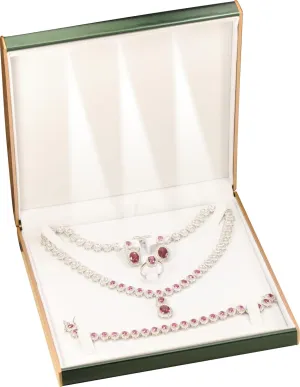 LED Green Extra Large Necklace Pendant Earrings Ring Bracelet Box Luxury PU Leather Dome Top Designed with Gold Color Painted on the Sides Big Jewelry Sets Gift Holder Box with Light for Men for Women(Green)