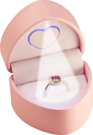 LED Ring Box for Proposal, Wedding, Engagement..Unique Designed Heart to Heart Idea PU Leather Heart Shaped Ring Jewelry Gift Box with Light for Women for Men (Pink)