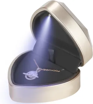 LETURE Heart Shaped LED Pendant Necklace Box, Jewelry Gift Boxes for Bracelet Bracelets, Small Jewelry Display with Light for Proposal Engagement Wedding Valentine's Day (Gold)