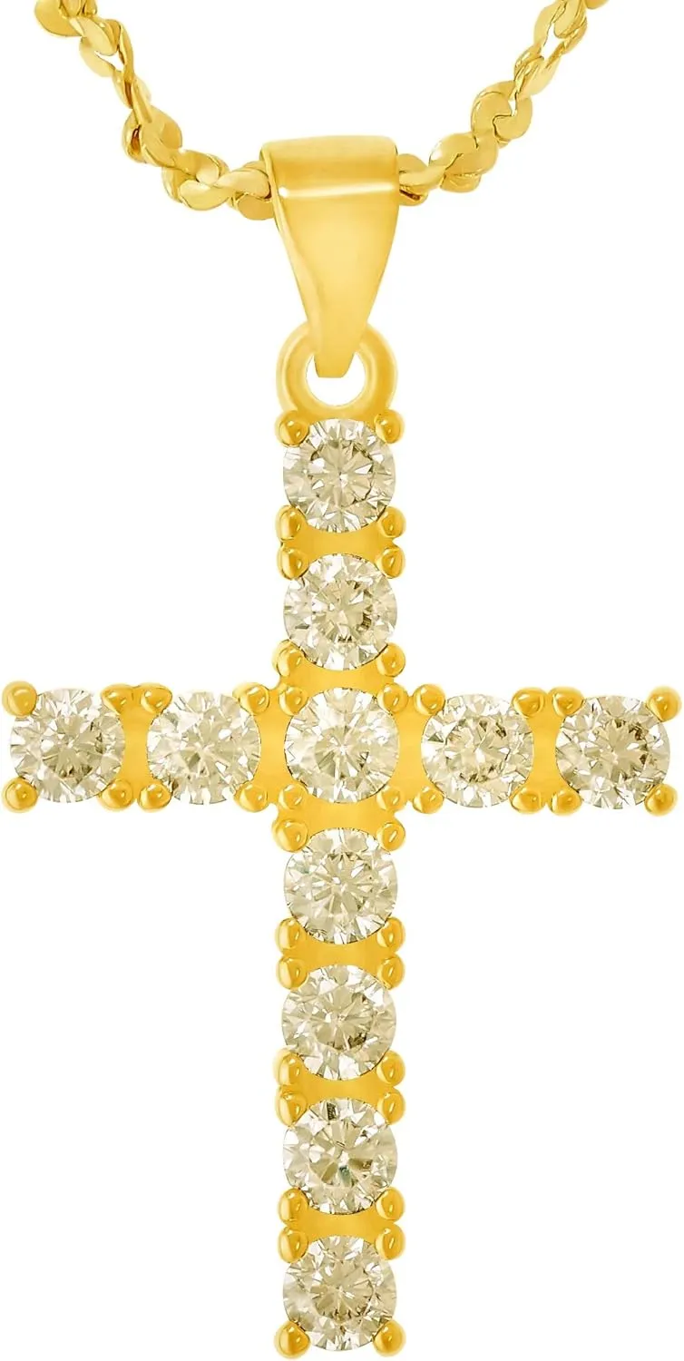 LIFETIME JEWELRY Cubic Zirconia Cross Necklace for Women & Men 24k Gold Plated