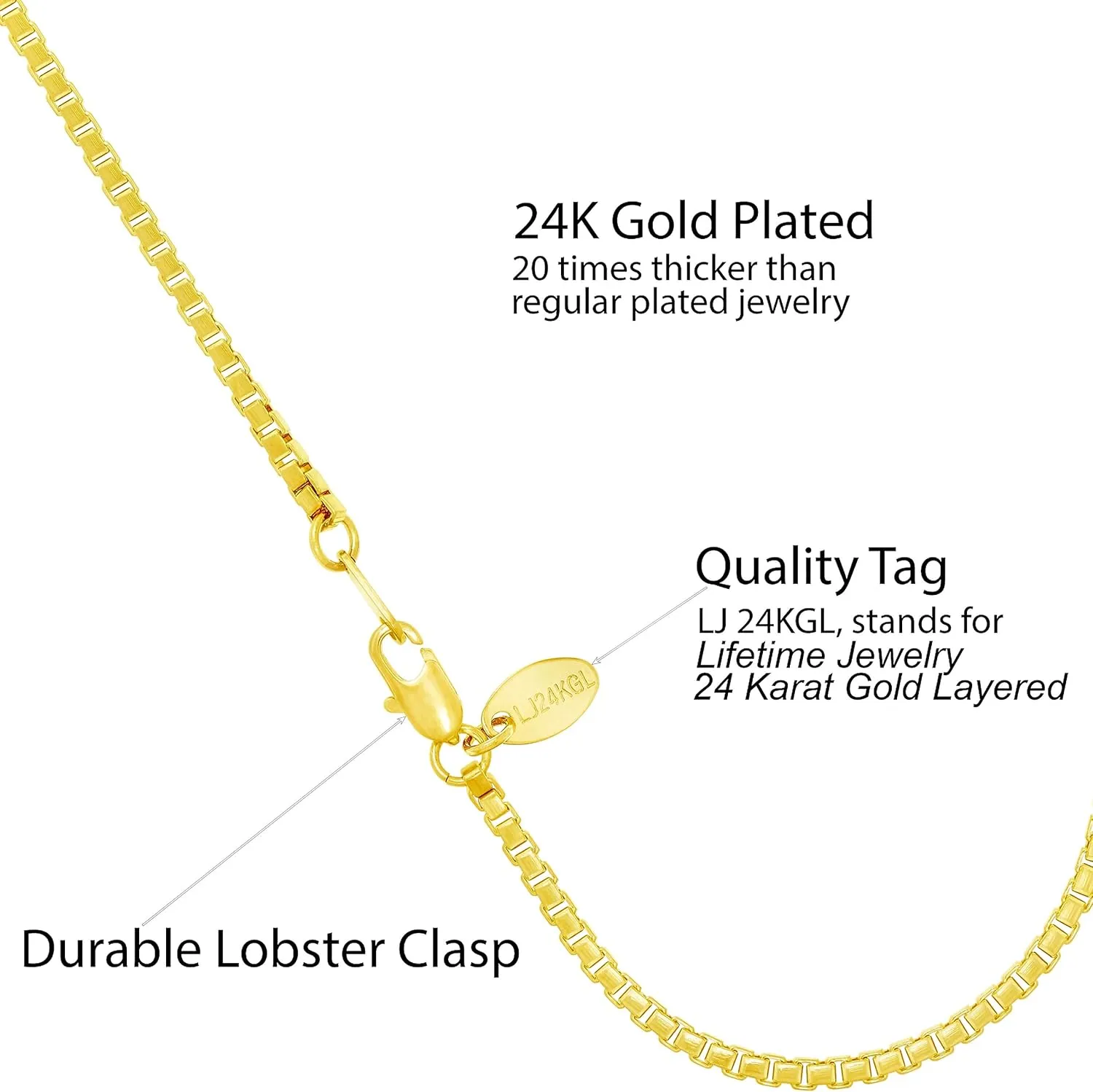 LIFETIME JEWELRY Womens Gold Anklet 2.3mm Box Chain Ankle Bracelet 24k Real Gold Plated