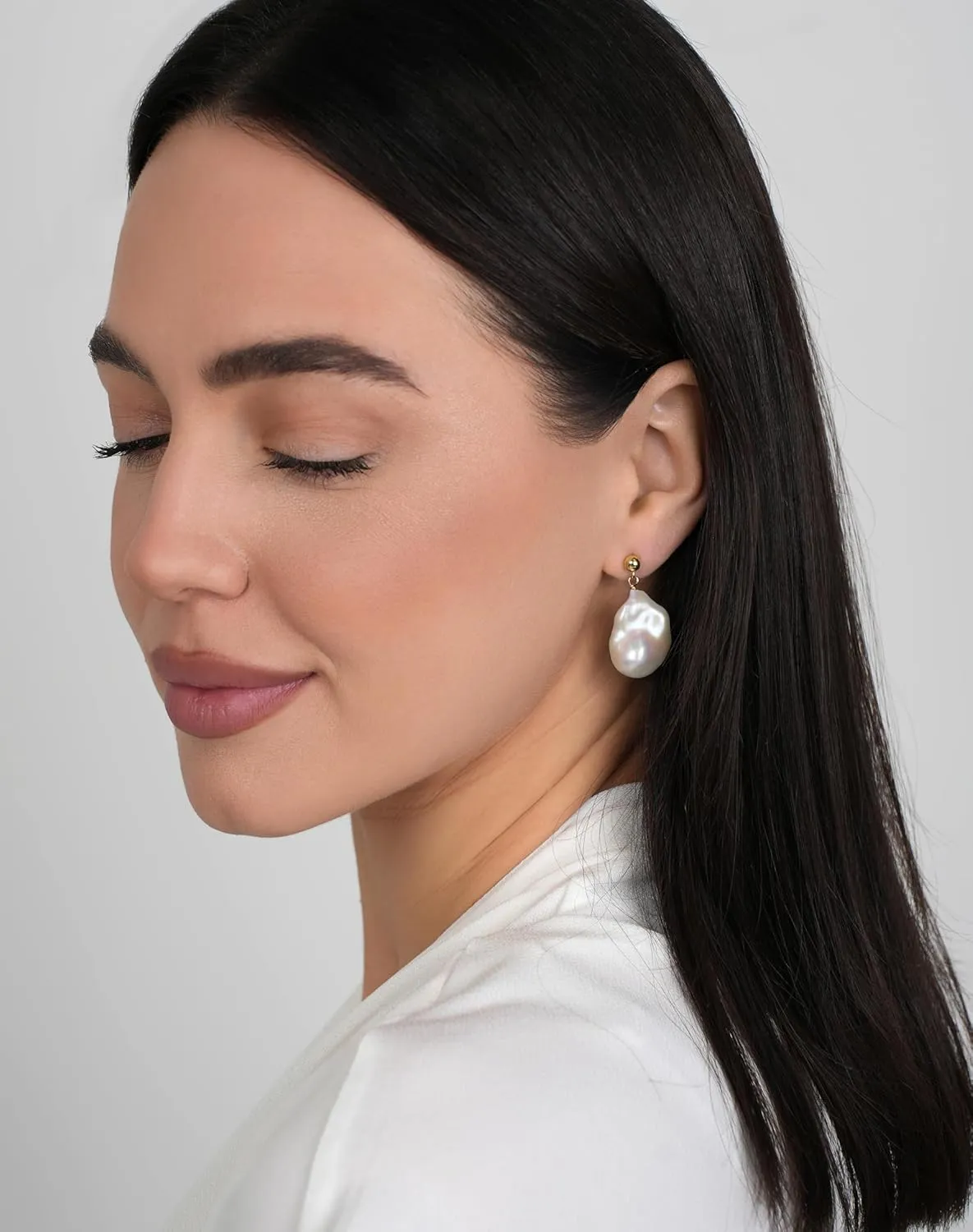 LILY LUSTRE 14k Gold Plated 925 Sterling Silver Handpicked AAAA Quality Natural White Freshwater Cultured Irregular Fireball Baroque Pearl Drop Dangle Bridal Earrings for Women