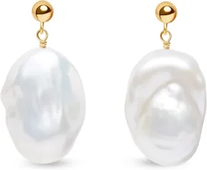 LILY LUSTRE 14k Gold Plated 925 Sterling Silver Handpicked AAAA Quality Natural White Freshwater Cultured Irregular Fireball Baroque Pearl Drop Dangle Bridal Earrings for Women
