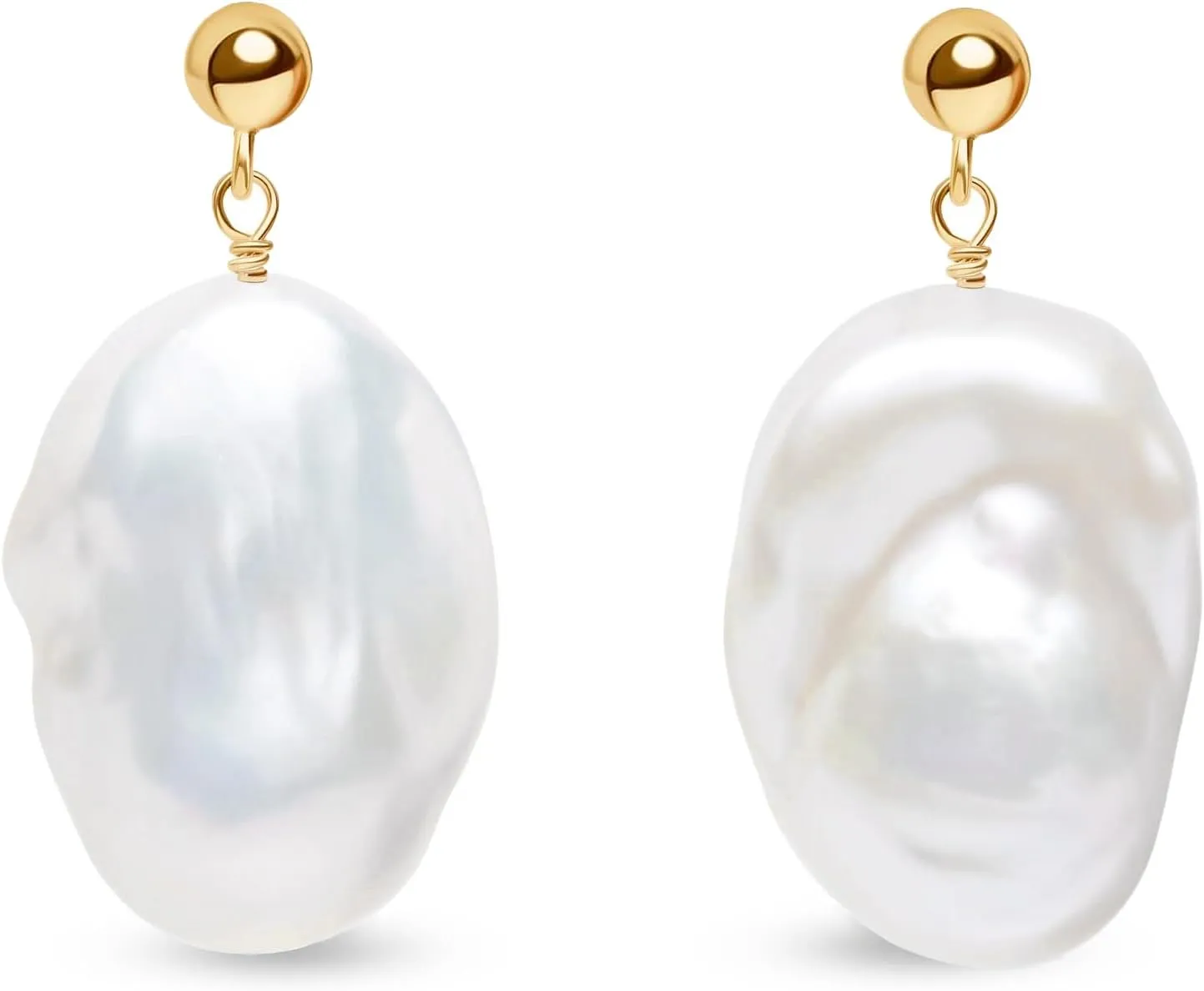 LILY LUSTRE 14k Gold Plated 925 Sterling Silver Handpicked AAAA Quality Natural White Freshwater Cultured Irregular Fireball Baroque Pearl Drop Dangle Bridal Earrings for Women