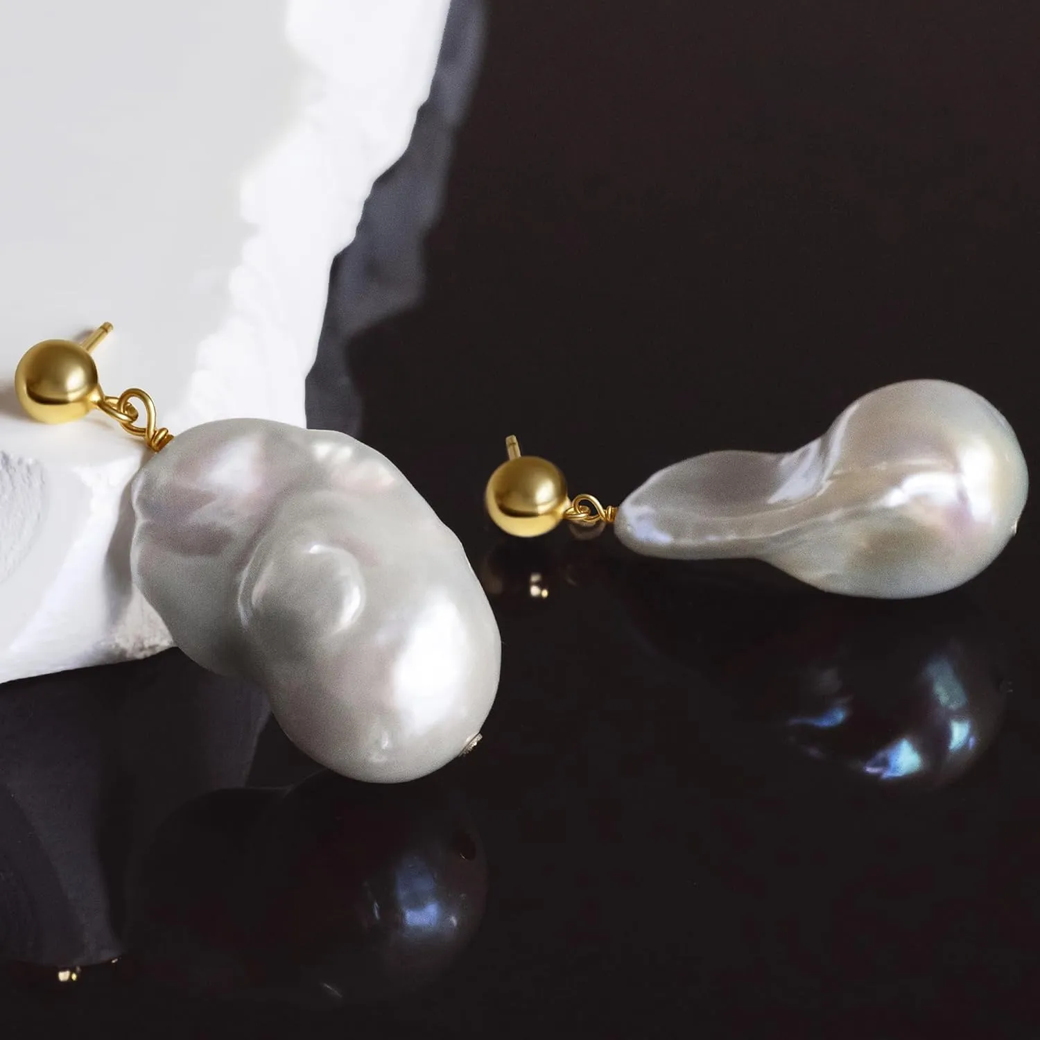 LILY LUSTRE 14k Gold Plated 925 Sterling Silver Handpicked AAAA Quality Natural White Freshwater Cultured Irregular Fireball Baroque Pearl Drop Dangle Bridal Earrings for Women