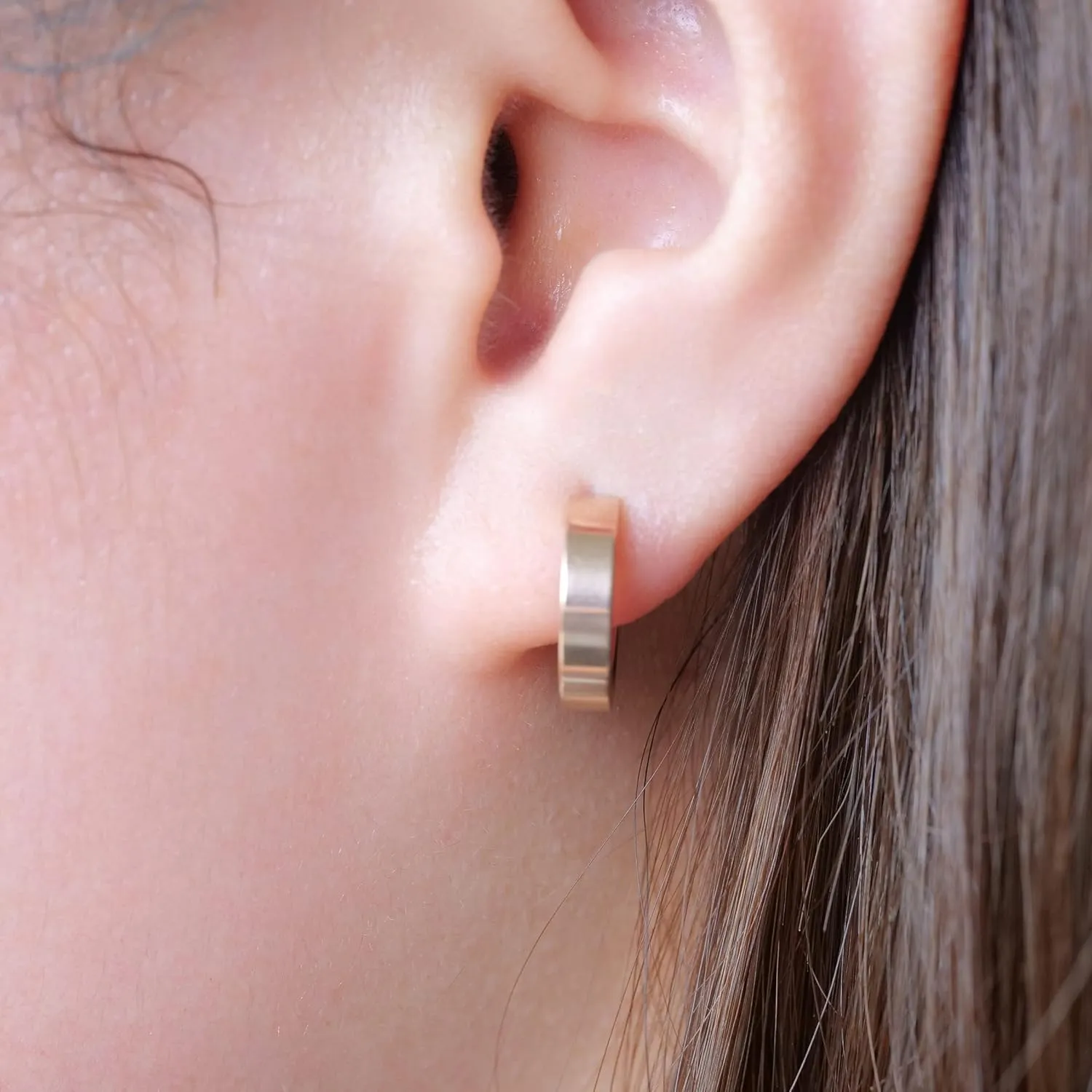 Limerencia Hypoallergenic G23 Pure Titanium Big Post Thin Square Edge Open Hoop | F136 Implant Grade Womens Dainty Hoop Earrings | Lightweight for Sensitive Ears