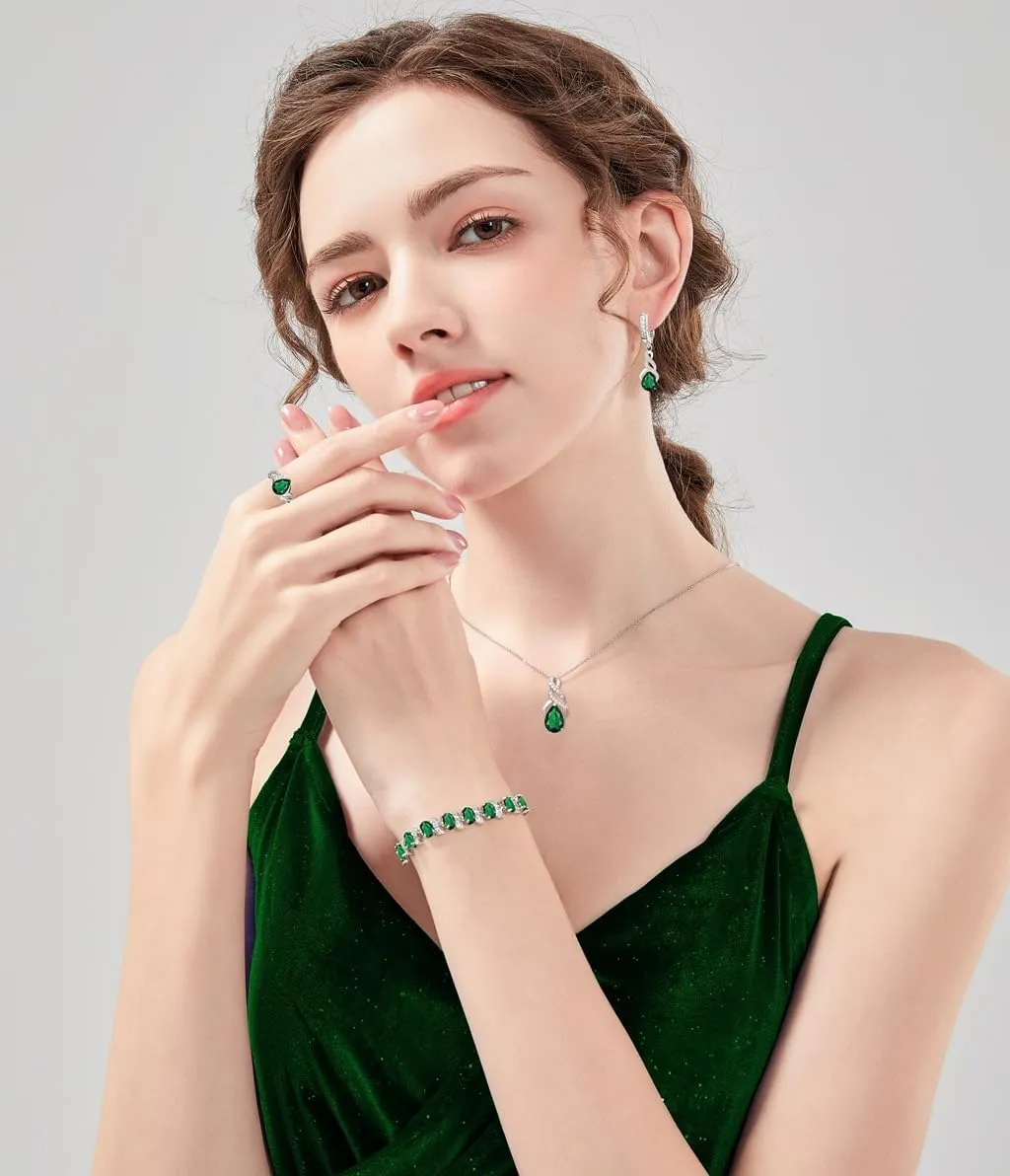 LMXXVJ Jewelry Set for Women,Teardrop Cubic Zirconia Necklace Earrings Adjustable Ring Bracelet Jewelry Set Formal Jewelry Gift
