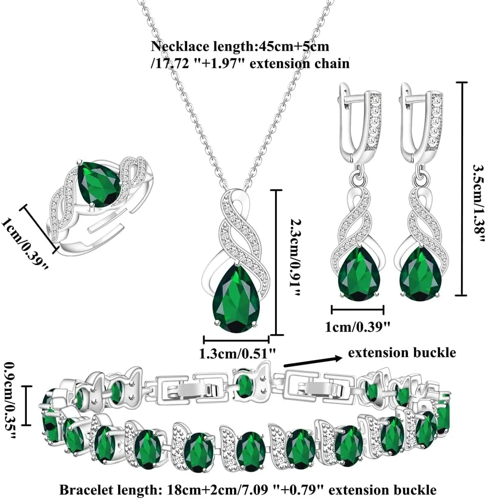 LMXXVJ Jewelry Set for Women,Teardrop Cubic Zirconia Necklace Earrings Adjustable Ring Bracelet Jewelry Set Formal Jewelry Gift