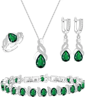 LMXXVJ Jewelry Set for Women,Teardrop Cubic Zirconia Necklace Earrings Adjustable Ring Bracelet Jewelry Set Formal Jewelry Gift