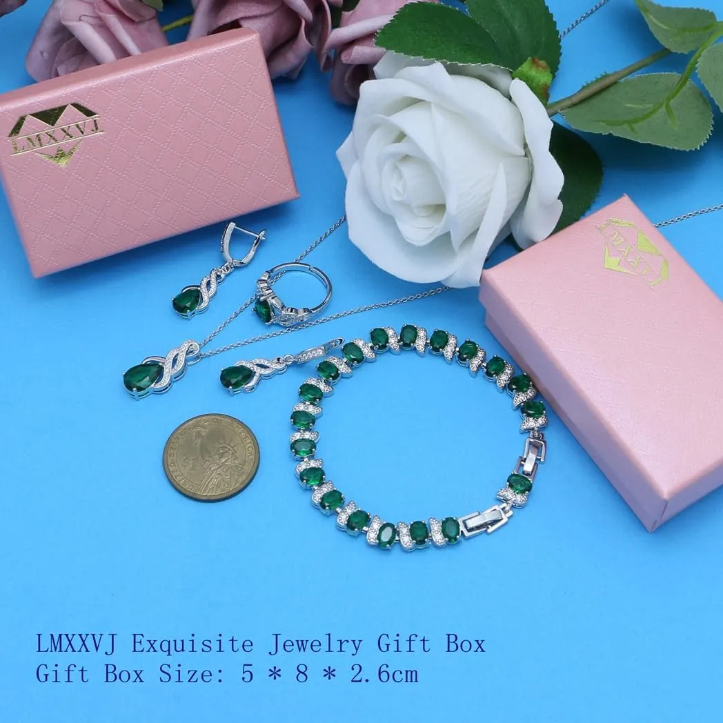 LMXXVJ Jewelry Set for Women,Teardrop Cubic Zirconia Necklace Earrings Adjustable Ring Bracelet Jewelry Set Formal Jewelry Gift