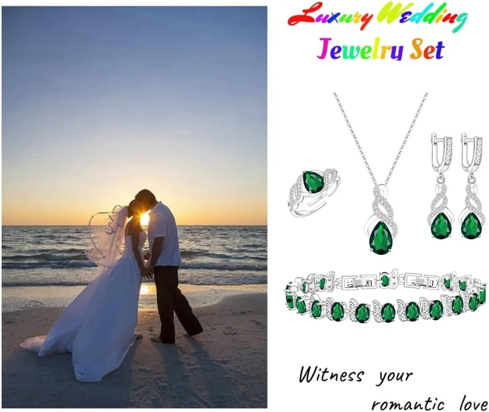 LMXXVJ Jewelry Set for Women,Teardrop Cubic Zirconia Necklace Earrings Adjustable Ring Bracelet Jewelry Set Formal Jewelry Gift