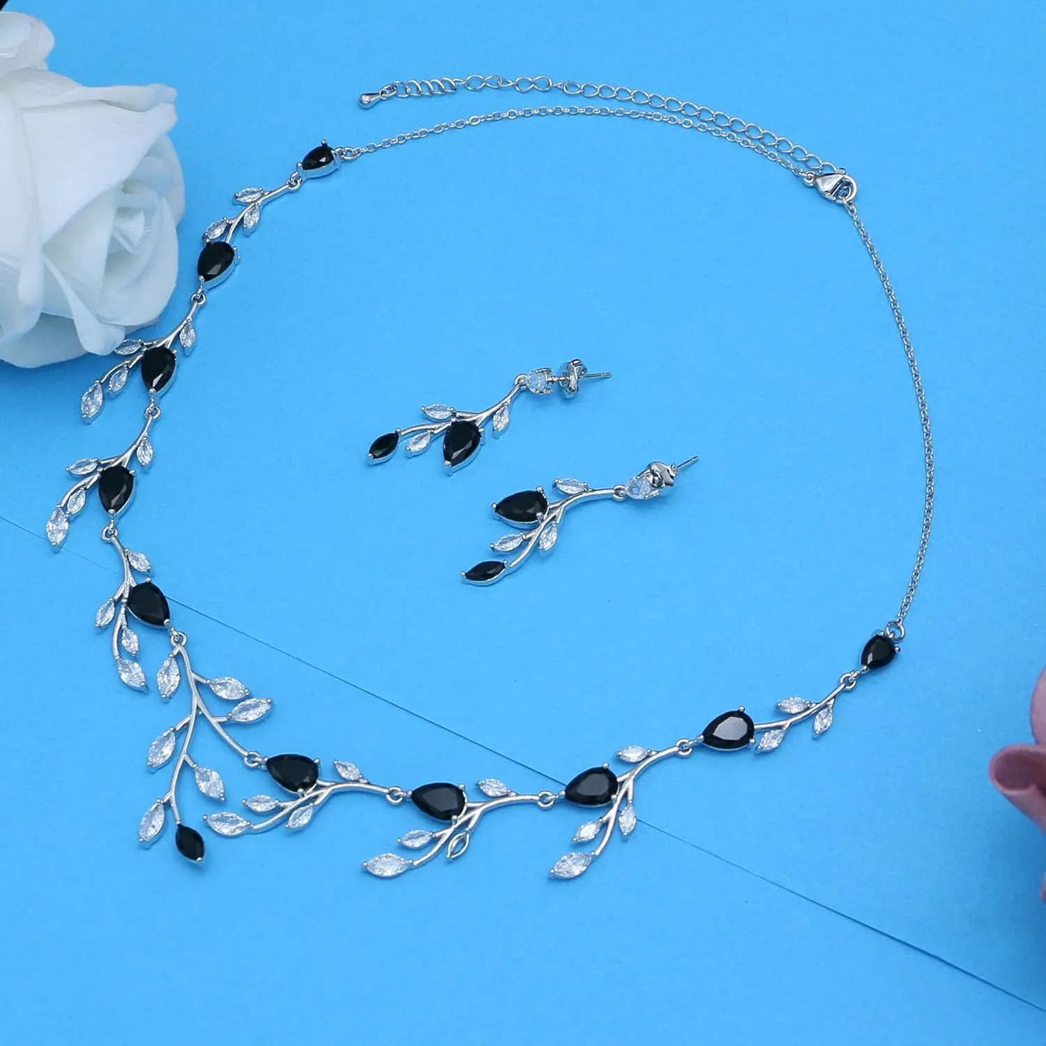 LMXXVJ Wedding Jewelry Set for Women,Teardrop Cubic Zirconia Necklace Earrings Adjustable Ring Bracelet Jewelry Set Formal Jewelry Gift