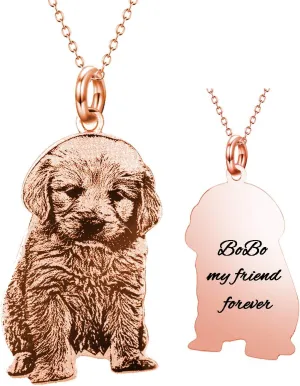 LONAGO Personalized Photo Necklace - Custom Cat Dog Picture Necklace Engraved Name Word Symbol Necklace Gift for Women Mother (rose gold color)