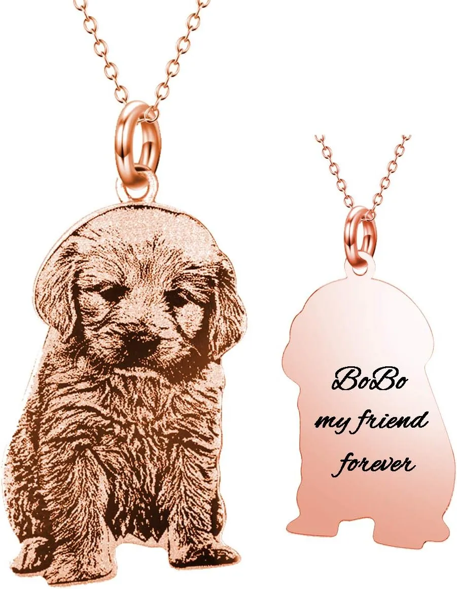 LONAGO Personalized Photo Necklace - Custom Cat Dog Picture Necklace Engraved Name Word Symbol Necklace Gift for Women Mother (rose gold color)