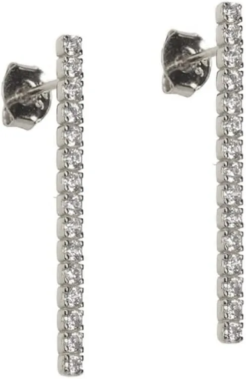 Long Bar Drop Earrings with Cz Gemstones for Women - Tennis Dangle Stud earrings - 925 Sterling silver - 18k gold plated