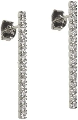 Long Bar Drop Earrings with Cz Gemstones for Women - Tennis Dangle Stud earrings - 925 Sterling silver - 18k gold plated
