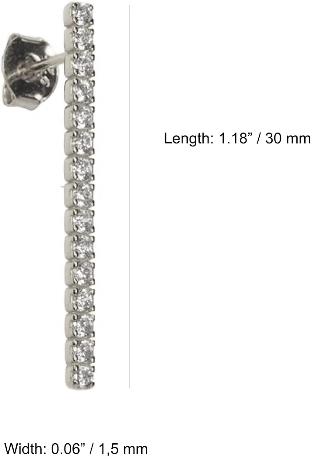 Long Bar Drop Earrings with Cz Gemstones for Women - Tennis Dangle Stud earrings - 925 Sterling silver - 18k gold plated