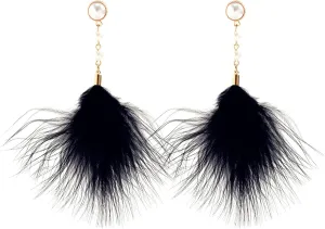 Long Feather Tassel Pearl Dangle Drop Earrings Boho Handmade Colorful Soft Feathers Chandelier Lightweight Pearl Chain Earrings for Women Bohemian Style Wedding Bridal Prom Party Jewelry Gifts