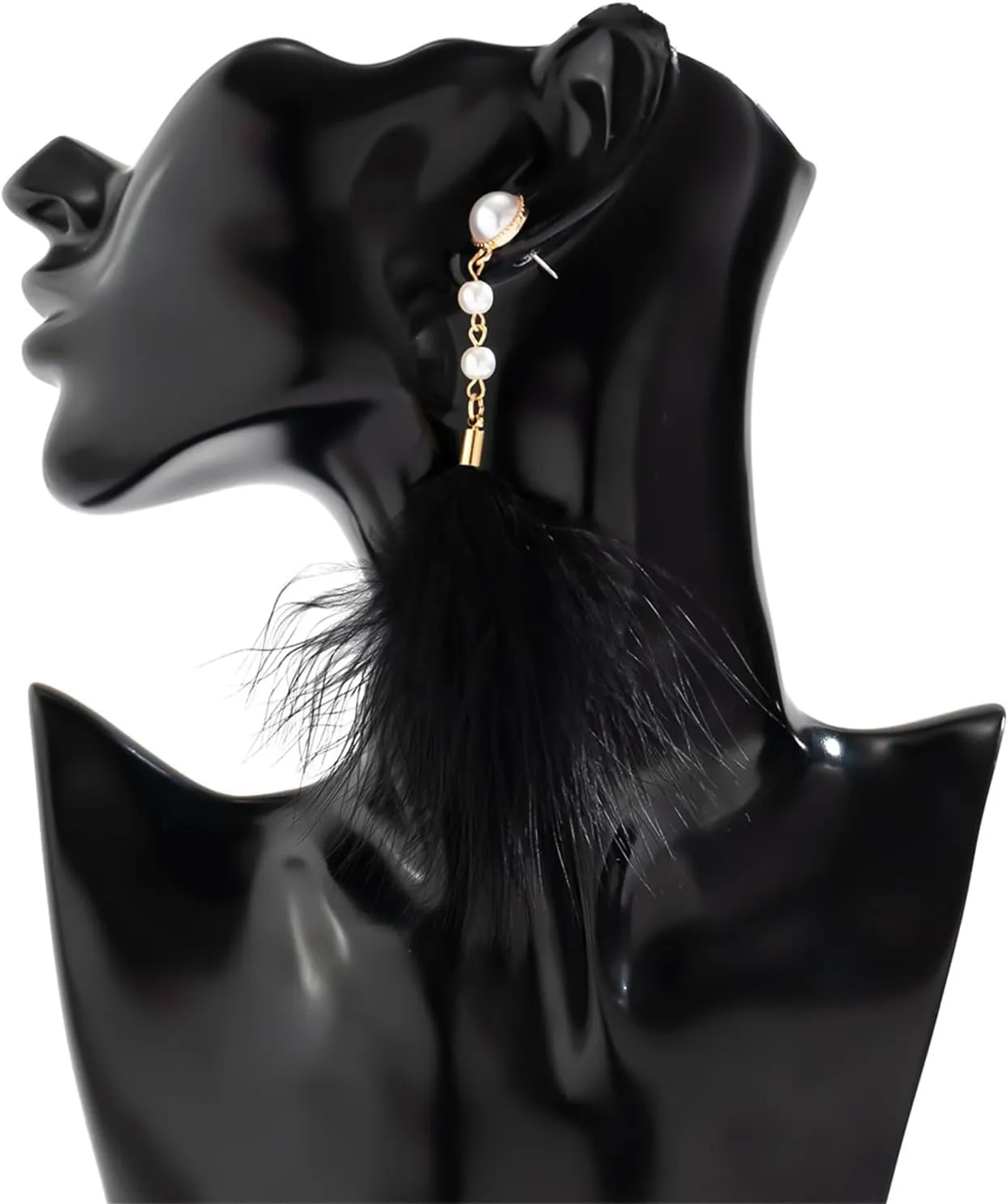 Long Feather Tassel Pearl Dangle Drop Earrings Boho Handmade Colorful Soft Feathers Chandelier Lightweight Pearl Chain Earrings for Women Bohemian Style Wedding Bridal Prom Party Jewelry Gifts