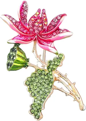 Lotus Brooch Pin Cute Enamel Brooch Pins Crystal Flower Lapel Pin Scarf Hat Breast Pin Jewelry Brooches Accessories for Girls Women