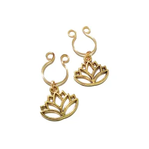 Lotus Flower Non Piercing Nipple Ring - Gold Bohemian Nipple Rings - Fake Nipple Piercing