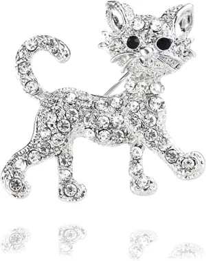 Lovely Crystal Cat Brooch Pin - Sparkling Rhinestone Kitty Brooch Pin for Pet Lovers - Pet Memorial Jewelry