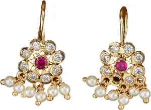 LoveNspire Boho Vintage Flower Earrings for Women - Faux Pearl Round Flower Leverback Earrings Beaded Floral Dangle Drop Earrings with Gold Platting Indian Jewelry for Bride Birthday Gift for Her