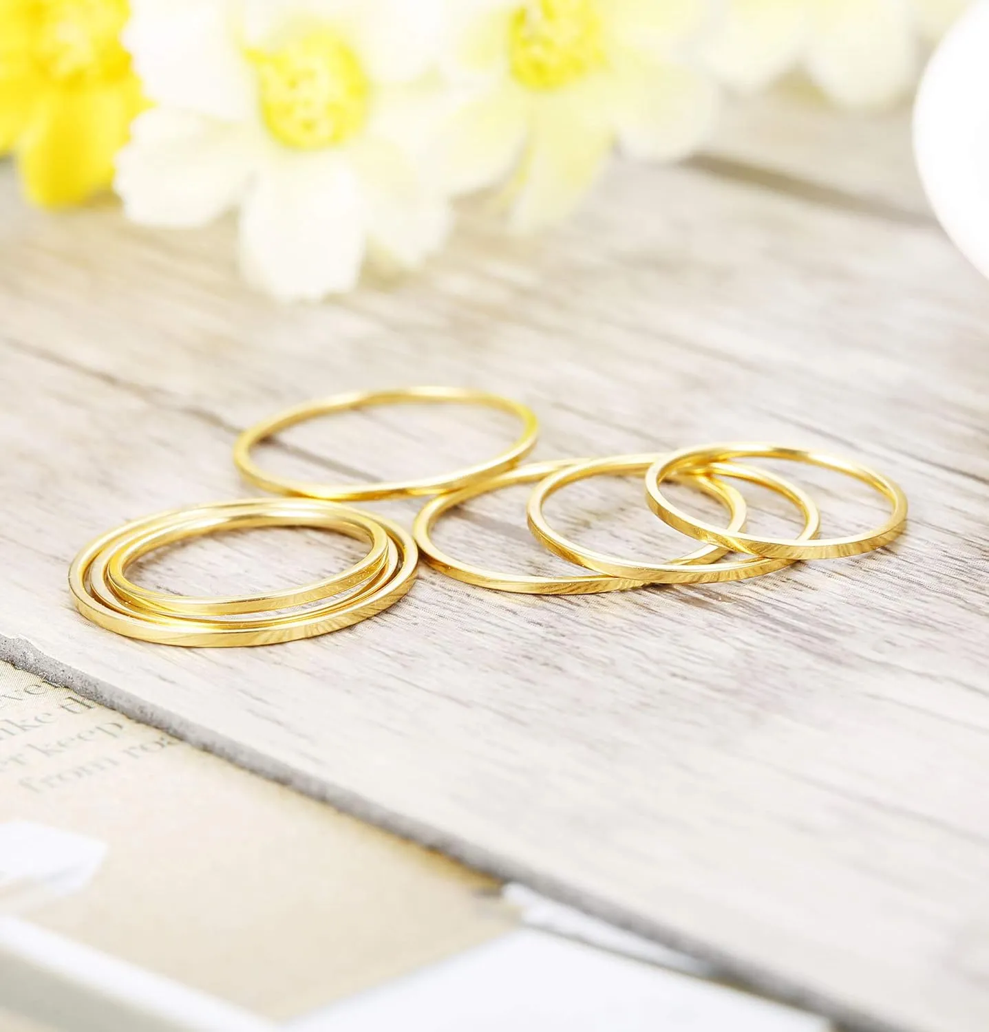 LOYALLOOK 8-14Pcs 1mm Stainless Steel Women's Plain Band Knuckle Stacking Midi Rings Comfort Fit Silver/Gold/Rose Tone