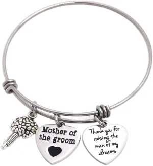 LParkin Mother of The Groom Gifts Mother in Law Gifts from Daughter in Law Bangle Bracelets Thank You for Raising The Man of My Dreams Bracelet Wedding Gift