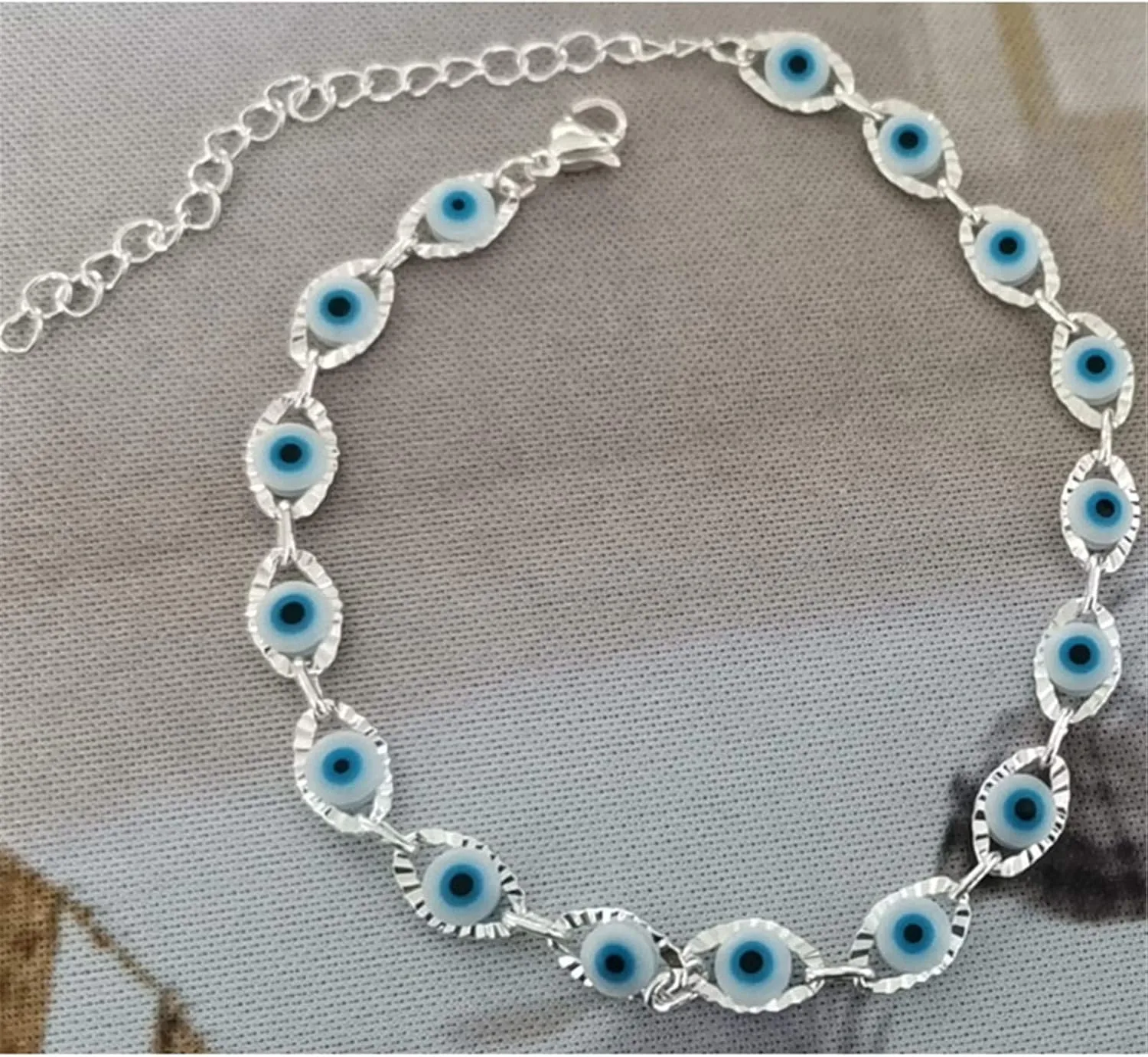 Lucky Turkish Evil Eye Beads Bracelet Link Chain for Women Girlfriend Friend Colorful Link Chain Good Luck Protection Amulet Prayer Bracelet Friendship Jewelry Gift