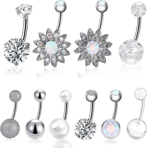 Lucomb Belly Button Rings Piercing, 10 PCS 14G Navel Rings Barbells Body Piercing Jewelry Belly Rings Gift for Women Men