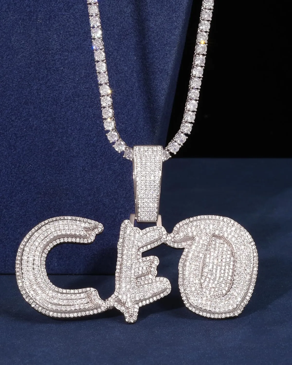 Lulu Mel Iced Out Custom Name Necklace Personalized with Tennis Chain for Men Women, Hip Hop 18k Gold Plated Name Letter Pendant Diamond Chain, Handmade Customized Nameplate Jewelry Gifts