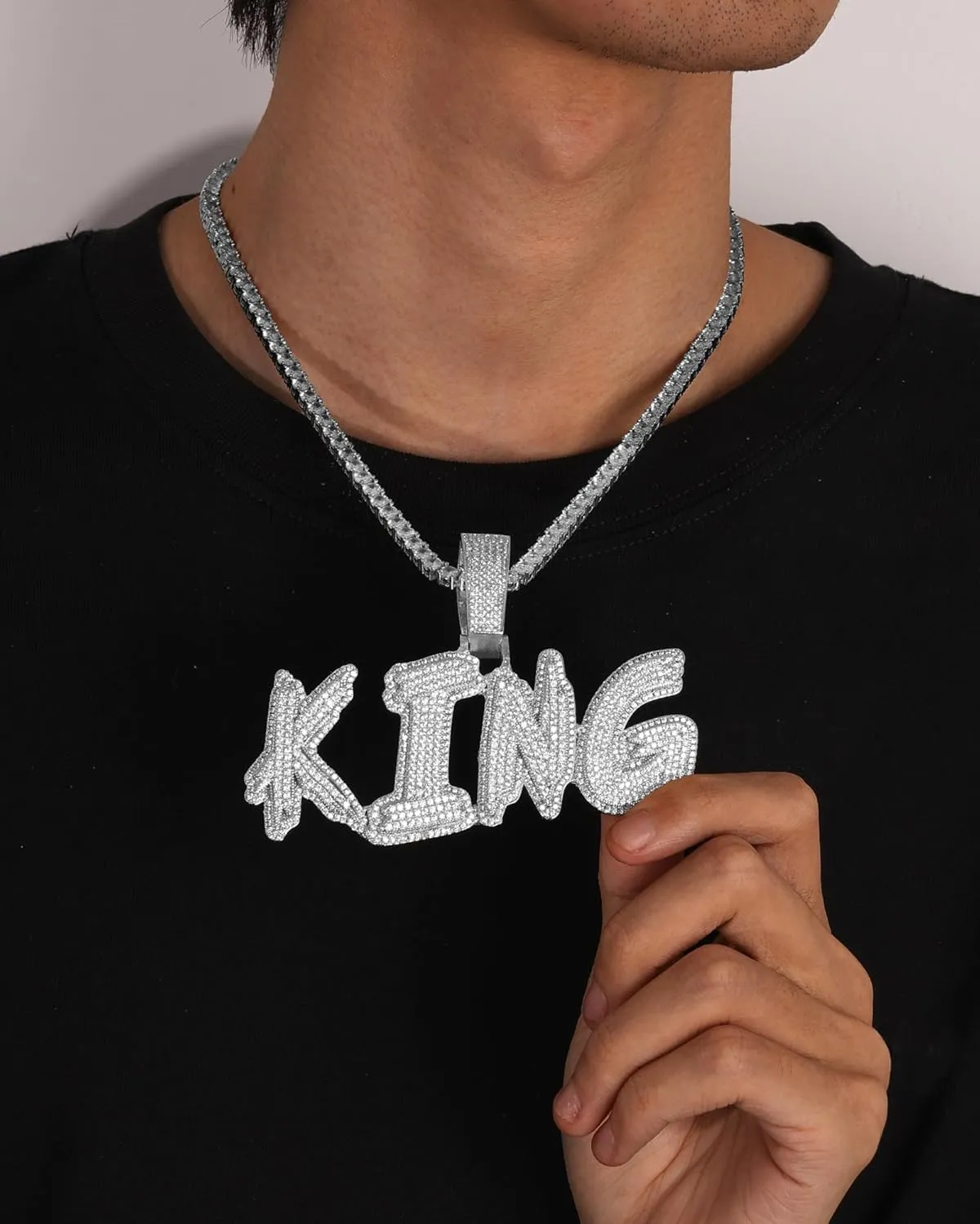 Lulu Mel Iced Out Custom Name Necklace Personalized with Tennis Chain for Men Women, Hip Hop 18k Gold Plated Name Letter Pendant Diamond Chain, Handmade Customized Nameplate Jewelry Gifts