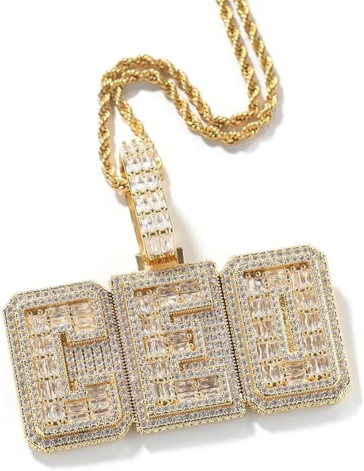 Lulu Mel Iced Out Mens Gold Plated Personalized Custom Name Necklace, Rappers Wear Hip Hop Nameplate Letter Pendant Charms Jewelry with Rope Chain