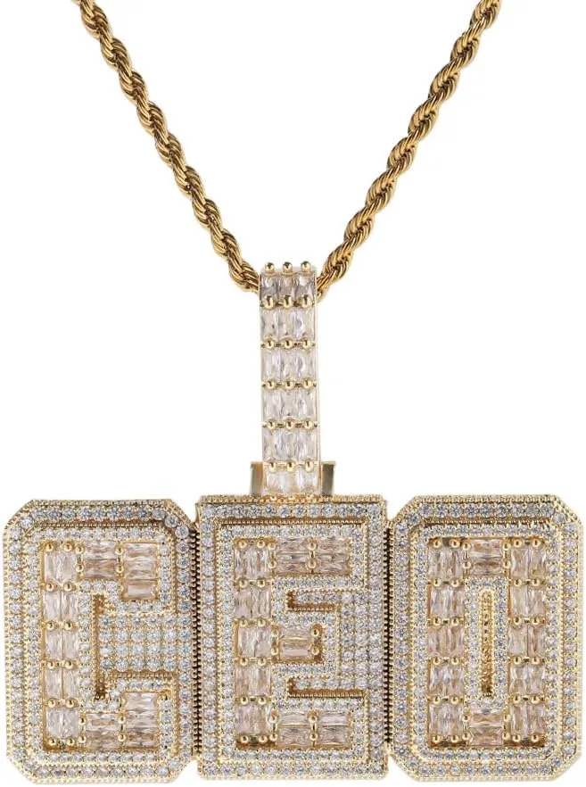 Lulu Mel Iced Out Mens Gold Plated Personalized Custom Name Necklace, Rappers Wear Hip Hop Nameplate Letter Pendant Charms Jewelry with Rope Chain