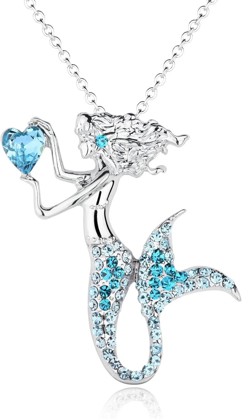 luomart Fashion Mermaid Birthstone Necklace Jewelry White Gold Plated Austrian Crystal Pendant Gifts for Women