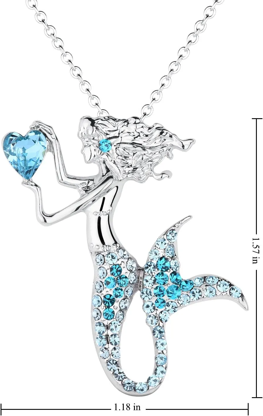 luomart Fashion Mermaid Birthstone Necklace Jewelry White Gold Plated Austrian Crystal Pendant Gifts for Women