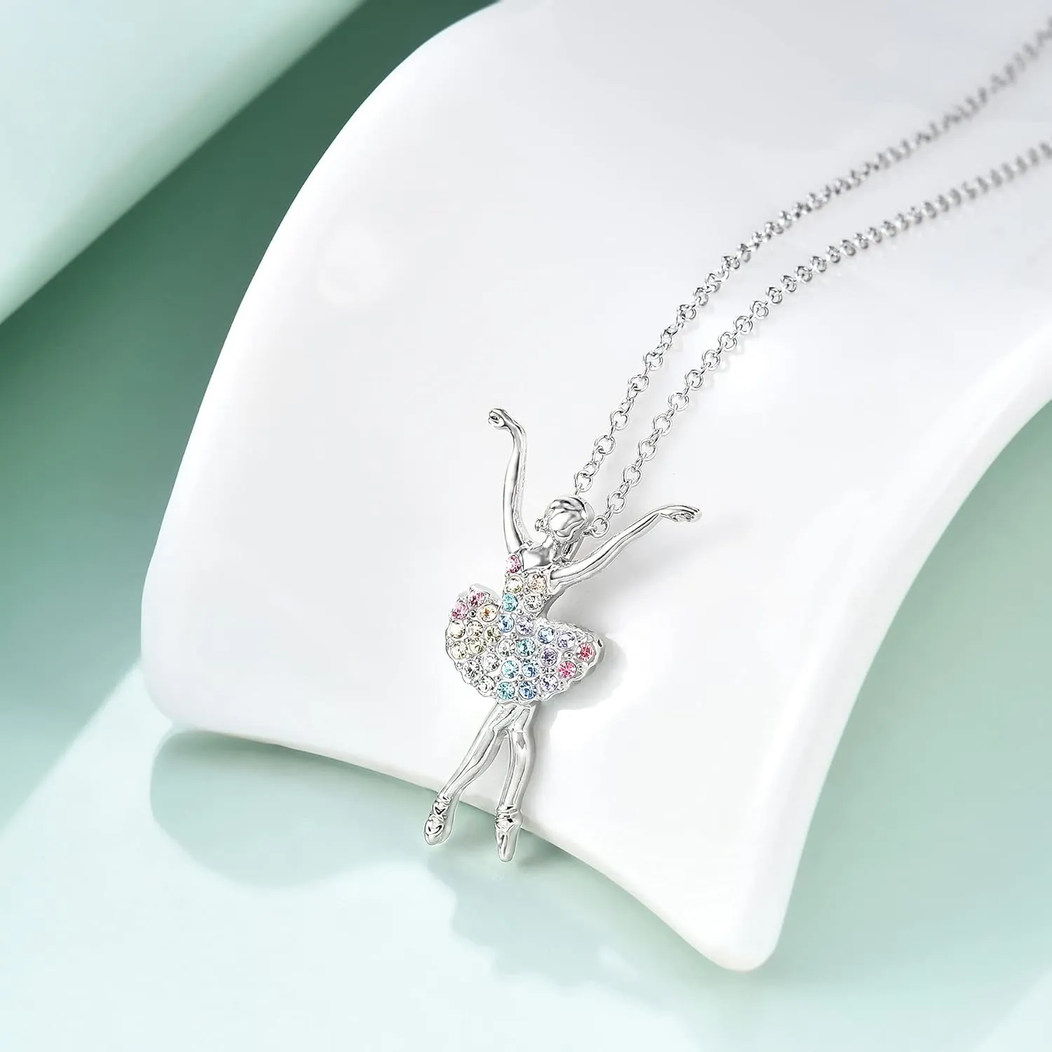 luomart Girls Necklace Ballerina Ballet Recital Gifts for Women,Rainbow Dancer Dance Pendant Jewelry for Sister Mom Friends