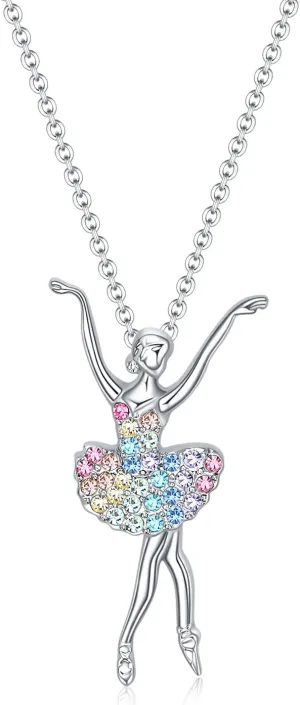 luomart Girls Necklace Ballerina Ballet Recital Gifts for Women,Rainbow Dancer Dance Pendant Jewelry for Sister Mom Friends