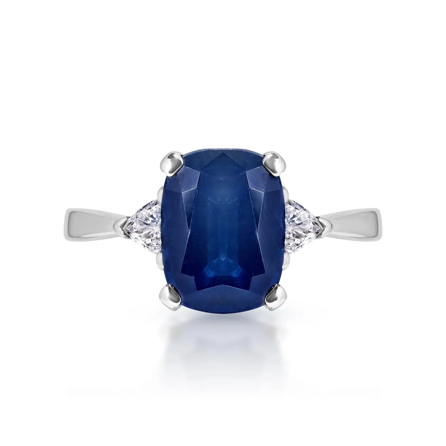 Maggie 3 Carat Elongated Cushion Blue Sapphire Ring in 14 Karat White Gold