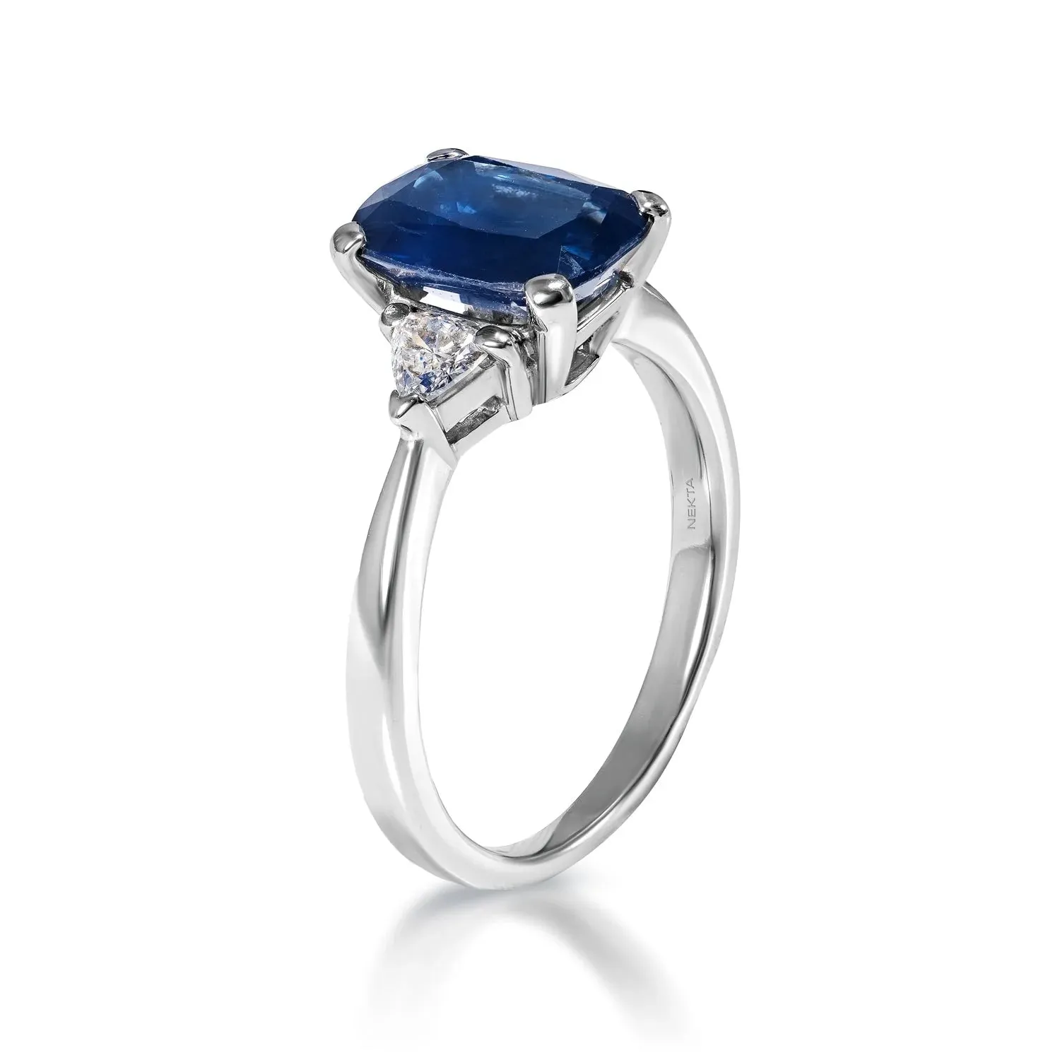 Maggie 3 Carat Elongated Cushion Blue Sapphire Ring in 14 Karat White Gold