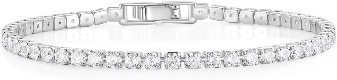 Mameloly 3mm Cubic Zirconia Classic Tennis Bracelet Silver Round Charm CZ Bracelets for Women Size 6.5-7.5 Inch