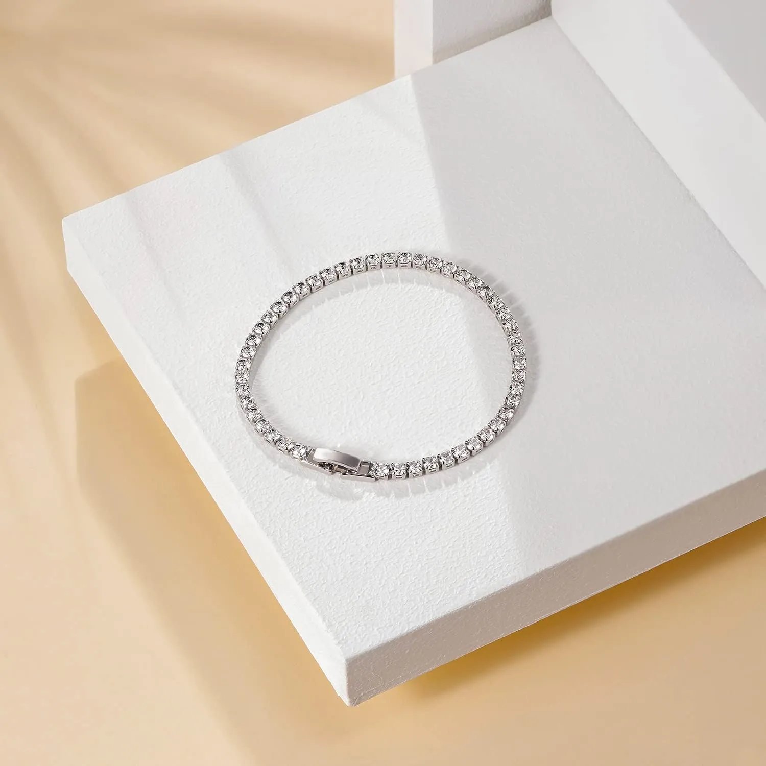 Mameloly 3mm Cubic Zirconia Classic Tennis Bracelet Silver Round Charm CZ Bracelets for Women Size 6.5-7.5 Inch